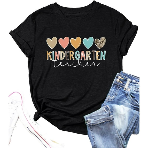 Kindergarten Teacher Shirts for Women Teacher Graphic Tshirt Casual Inspirational Tee Teaching Gift Tops
