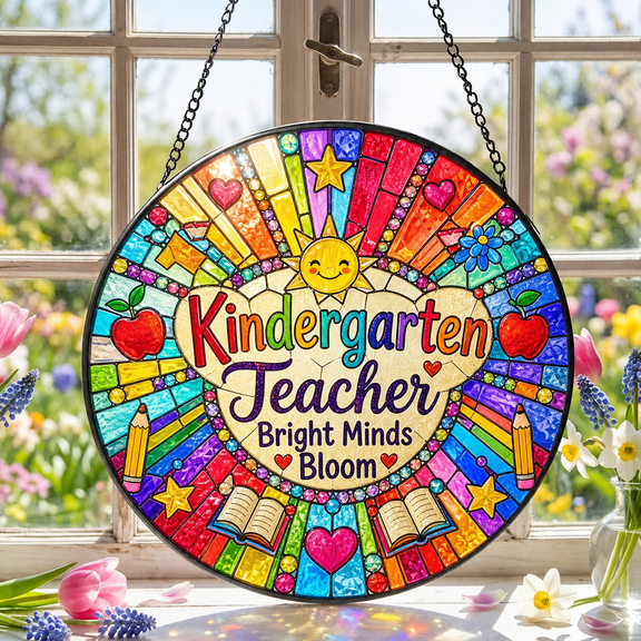 Kindergarten Teacher Stained Glass Suncatcher Rainbow Sunburst Window Charm Gift