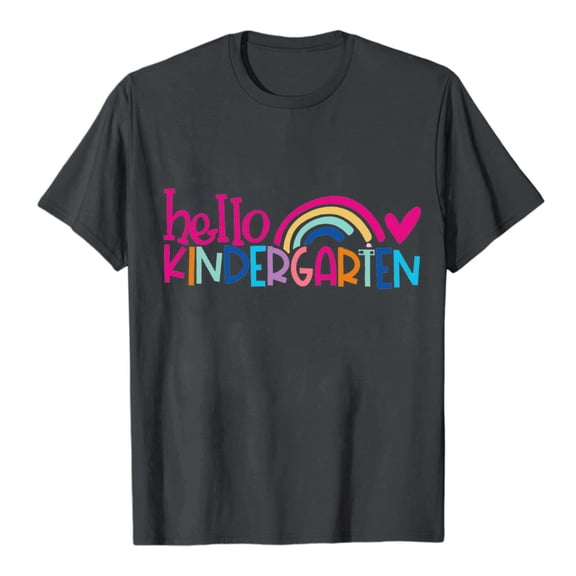 Kindergarten Teacher T Shirt Women's Rainbow Preschool Top Hello Lady Graphic Tee Comfortable Casual Crewneck Short Sleeve