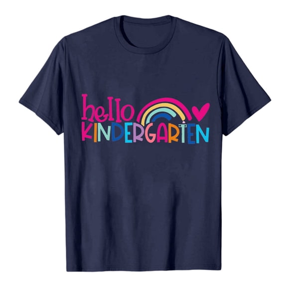 Kindergarten Teacher T Shirt Women's Rainbow Preschool Top Hello Lady Graphic Tee Comfortable Casual Crewneck Short Sleeve