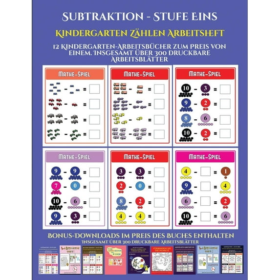 Kindergarten Zählen Arbeitsheft: Kindergarten Zählen Arbeitsheft (Subtraktion - Stufe Eins) : 12 Kindergarten-Arbeitsbücher zum Preis von einem. Insgesamt über 300 druckbare Arbeitsblätter (Series #30) (Paperback)
