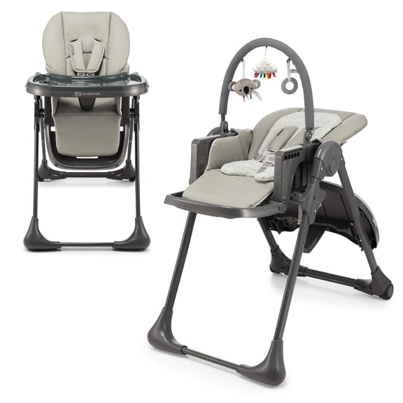 Kinderkraft TUMMIE High Chair, 2-in-1 Convertible Infant Bouncer, Baby Feeding Chair with Adjustable Height, Birth to 33 lbs
