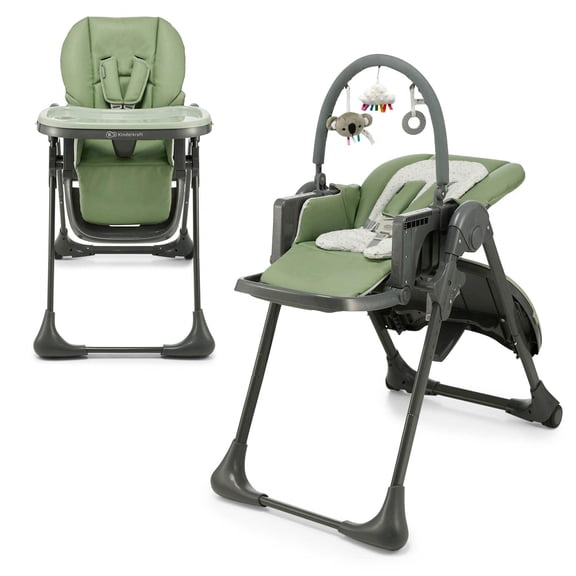 Kinderkraft TUMMIE High Chair, 2-in-1 Convertible Infant Bouncer, Baby Feeding Chair with Adjustable Height, Birth to 33 lbs