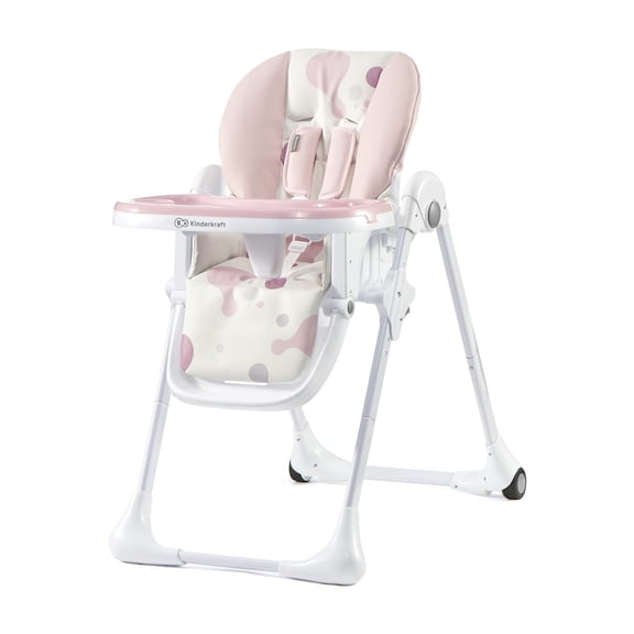 Kinderkraft Yummy Adjustable Baby High Chair, Foldable Toddler Feeding Chair with Removable Tray, 6 Months to 3 Years, Pink