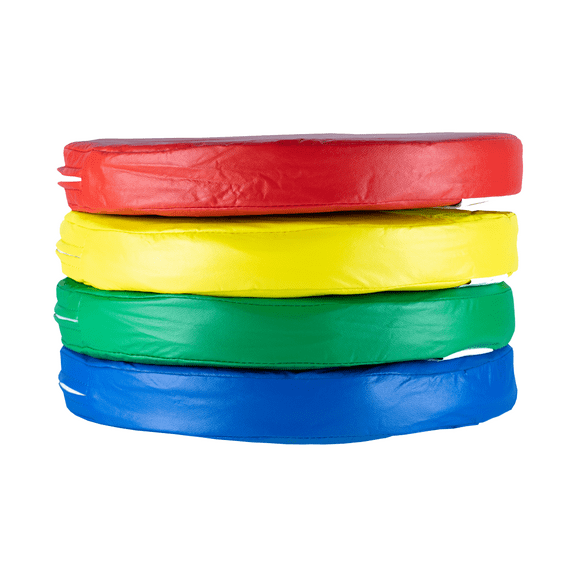 Kindermat Floor Disks/Seats, Story Time Cushions For School Or Home, 16" Wide by 2" Thick, 4 Pack with Yellow, Blue, Green, Red