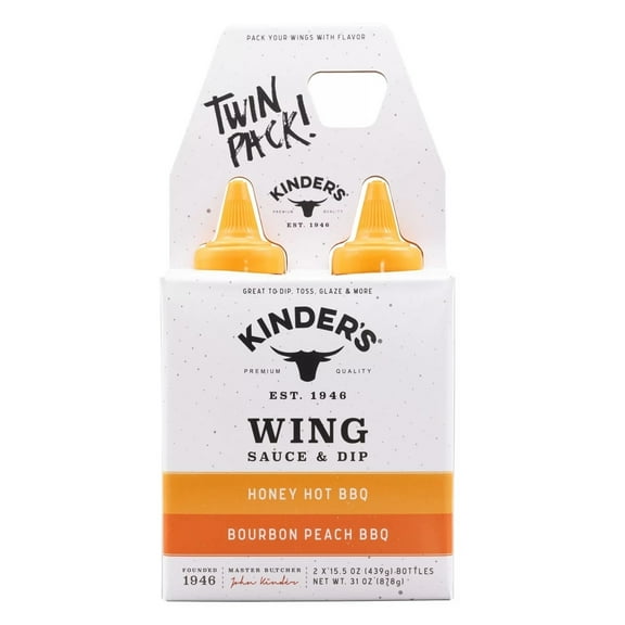 Kinders Bourbon Peach and Honey Hot Wing Sauce 15.5 Ounce (Pack of 2)