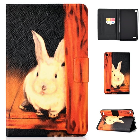 Kindle Fire 7-inch 2015/ 2017 Case, Allytech Smart Folio Stand Wallet Shell Cover with Auto Sleep Wake Feature for Amazon Kindle Fire 7"(5th/ 7th Generation, 2015/ 2017 Release), Rubbit