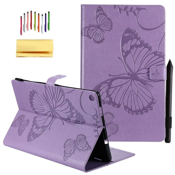 Kindle Fire HD 10 2017 Release Case, Allytech Embossed with Butterfly Series Folio Stand Wallet Case with Cards/Cash Holder for Amazon Kindle Fire HD 10.1" 7th Generation 2017 Version Tablet, Purple