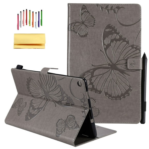 Kindle Fire HD 10 2017 Release Case, Allytech Embossed with Butterfly Series Folio Stand Wallet Case with Cards/Cash Holder for Amazon Kindle Fire HD 10.1" 7th Generation 2017 Version Tablet, Gray
