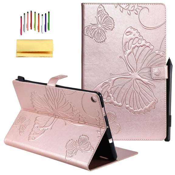 Kindle Fire HD 10 2017 Release Case, Allytech Embossed with Butterfly Series Folio Stand Wallet Case with Cards/Cash Holder for Amazon Kindle Fire HD 10.1" 7th Generation 2017 Version Tablet, Rosegold