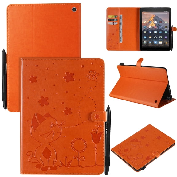 Kindle Fire HD 10 2021 Case, Dteck Flip Case Fits Kindle Fire HD 10 & 10 Plus Tablet (11th Generation, 2021 Release) 10.1", Cute Pattern Shockproof Cover,Orange