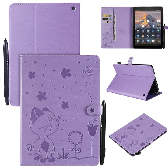 Kindle Fire HD 10 2021 Case, Dteck Flip Case Fits Kindle Fire HD 10 & 10 Plus Tablet (11th Generation, 2021 Release) 10.1", Cute Pattern Shockproof Cover,Purple