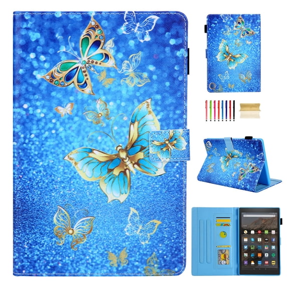 Kindle Fire HD 8" 2020 Case, Dteck PU Leather Folio Flip Stand Case With Built-in Card Slots Compatible With All-New Amazon Fire HD 8 / HD 8 Plus Tablet (10th Generation 2020), Gold Butterfly