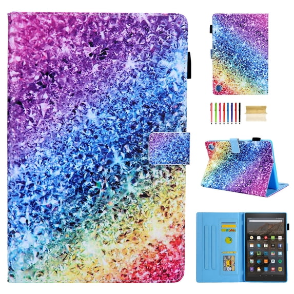 Kindle Fire HD 8" 2020 Case, Dteck PU Leather Folio Flip Stand Case With Built-in Card Slots Compatible With All-New Amazon Fire HD 8 / HD 8 Plus Tablet (10th Generation 2020), Diamond