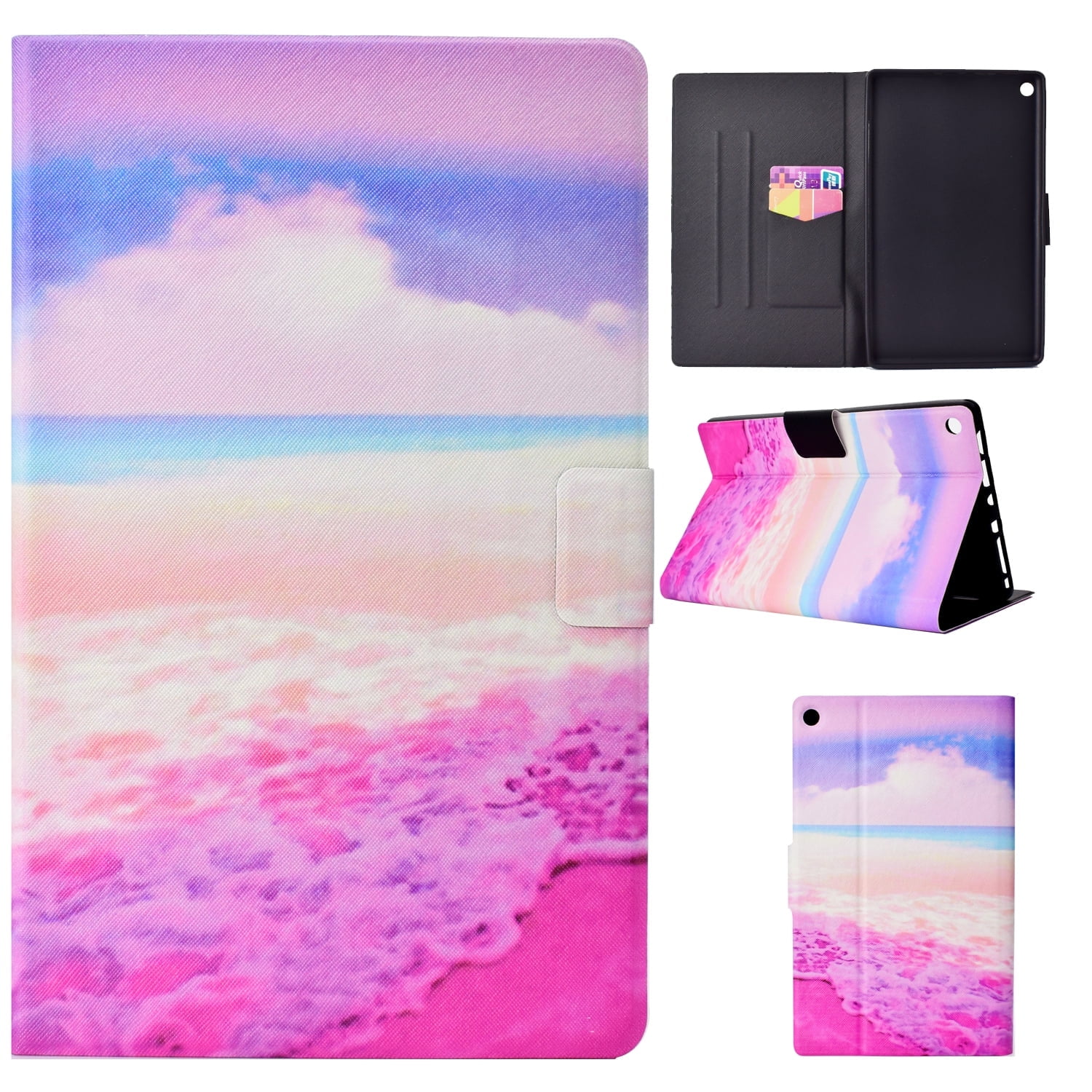 Kindle Fire HD 8 Case (8" Display, 2018/2017/2016 Released, 8th/7th/6th Generation), Allytech Slim Folio Stand Colorful Pattern Auto Sleep Wake Cover for Amazon Kindle Fire HD 8, Pink Beach