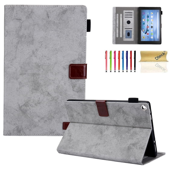 Kindle Fire HD 8 Case - Dteck Folio PU Leather Smart Case Cover with Auto Wake/Sleep & Card Slots, for All-New Kindle Fire HD 8" (8th Generation 2018 /6th Generation 2016/7th Generation 2017), Gray