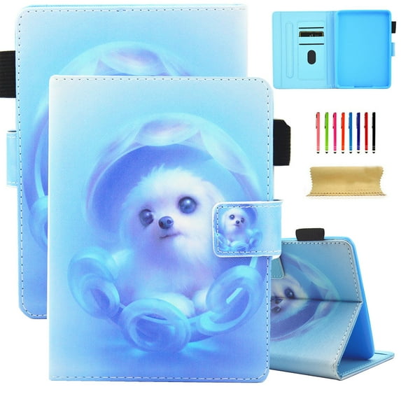 Kindle Paperwhite 11th Gen Case 2021, Dteck Cute Pattern Flip Case with Credit Card Slots & Pencil Loop, Shockproof Cover for All-New Kindle Paperwhite 11th Generation 6.8 inch,Blue Dog