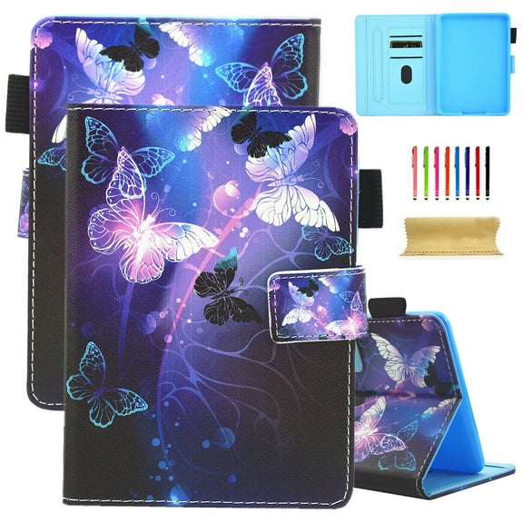 Kindle Paperwhite 11th Gen Case 2021, Dteck Cute Pattern Flip Case with Credit Card Slots & Pencil Loop, Shockproof Cover for All-New Kindle Paperwhite 11th Generation 6.8 inch,Purple Butterfly