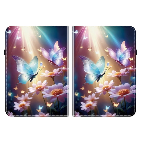 For Kindle Paperwhite (7", 12th generation) Folio Flip Case with Card Slots/Elastic Band Closure/Stylus Pen Loop Holder, Stylish Cute Cartoon PU Leather Protective Slim Cover, Butterfly Floral