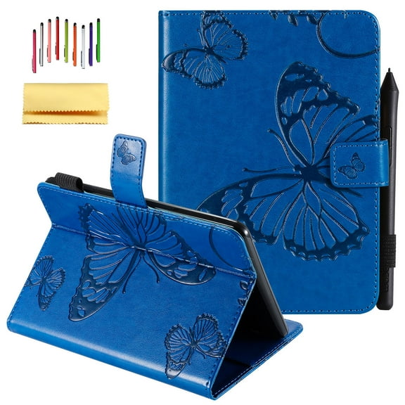 Kindle Paperwhite Case,Allytech Embossed with Butterfly Folio Stand Wallet Case with Cards/Cash Holder for Kindle Paperwhite (Fits All-New 10th Generation 2018/ All Paperwhite Generations),Blue