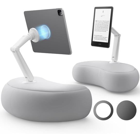 Kindle Pillow Stand - iPad Stand Compatible with Kindle, Tablet, iPad, , 360? Tablet Holder for Bed with Pillow and Dual-Jointed Arm, 2 Free Sheets (Gray)