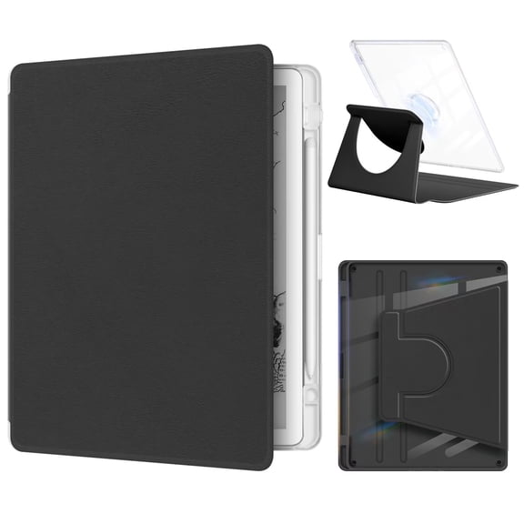 360° Rotating Magnetic Detachable E-Reader Case, Clear Back Cover with Stand & Auto Wake/Sleep, Compatible with Kindle Scribe 11" 2025 Release, Black