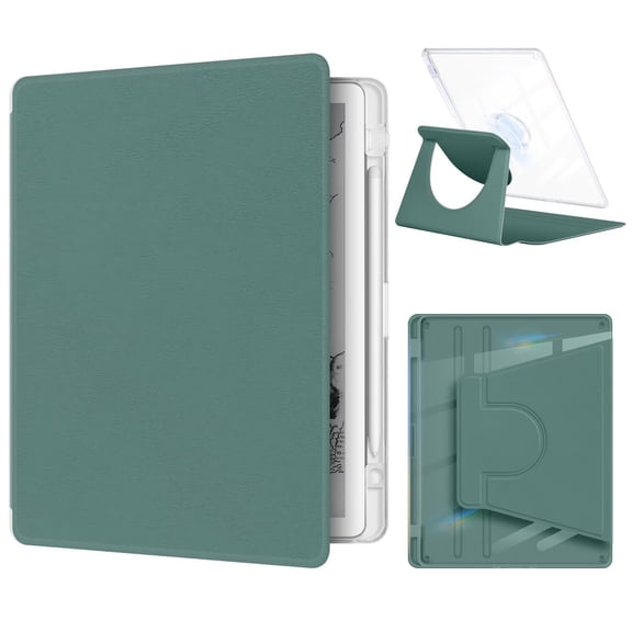 Kindle Scribe 11" 2025 3rd Gen Case, 360° Rotating Magnetic Detachable Cover with Clear Back, Stand & Auto Sleep/Wake, Midnight Green
