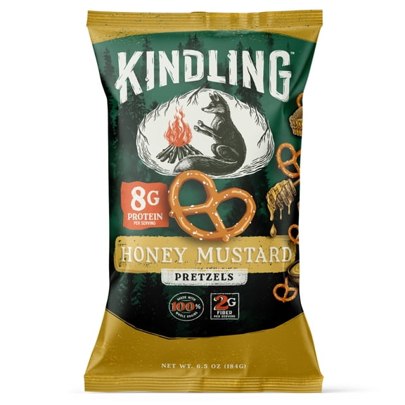 Kindling Honey Mustard Protein Pretzels, 100% Whole Grain, 6.5 oz Bag
