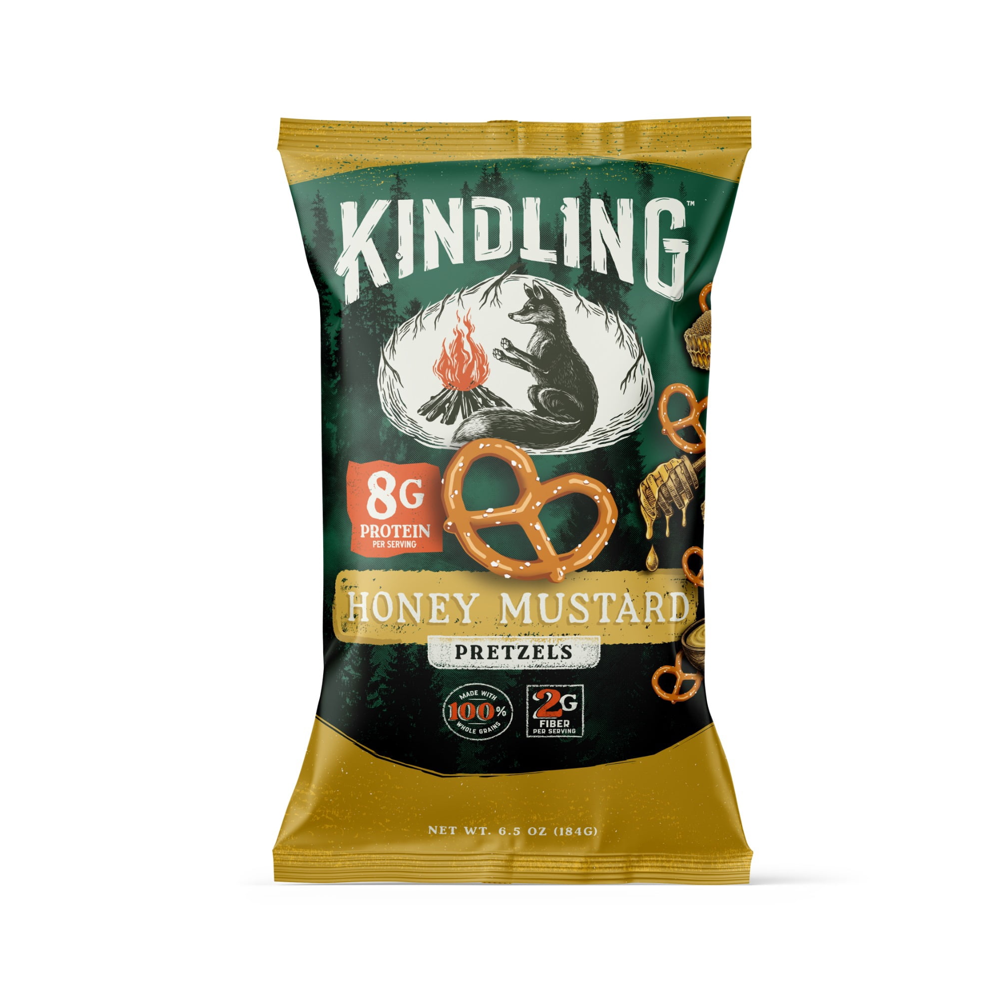 Kindling Protein Pretzels, Honey Mustard, 6.5 oz Bag
