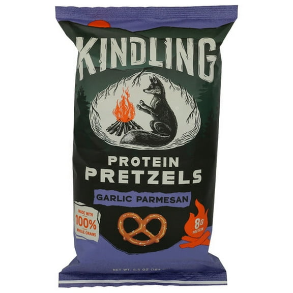 Kindling Snacks Pretzels Protein Garlic Parmesan 6.5 oz Pack of 8