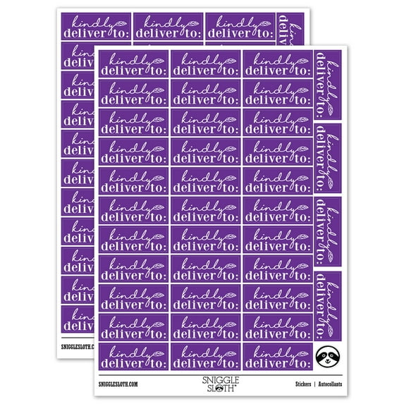 Kindly Deliver To Leaf Detail Letter Mail Sticker Set - Purple - Matte Finish - 1.5" Small