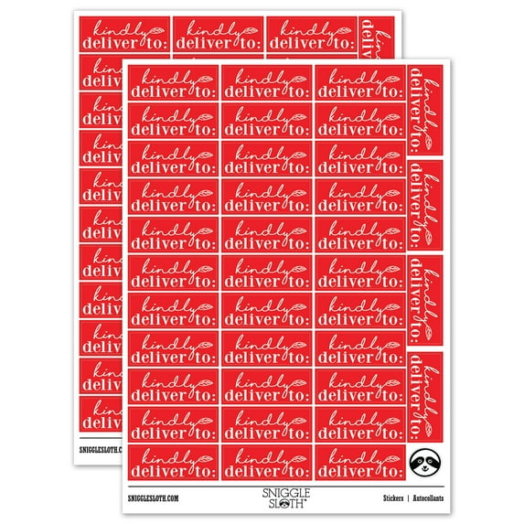 Kindly Deliver To Leaf Detail Letter Mail Sticker Set - Red - Gloss Finish - 1.5" Small