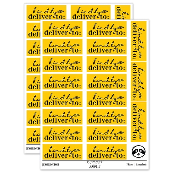 Kindly Deliver To Leaf Detail Letter Mail Sticker Set - Yellow - Gloss Finish - 2.00" Large