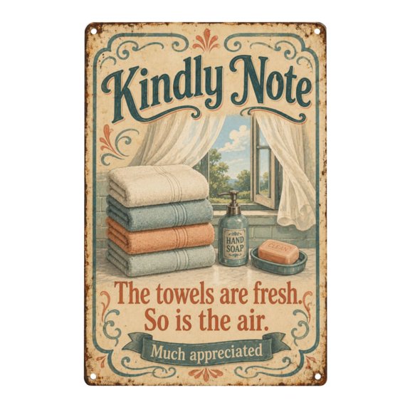 Kindly Note Tin Sign, Bathroom Wall Decor, 8x12 Inch