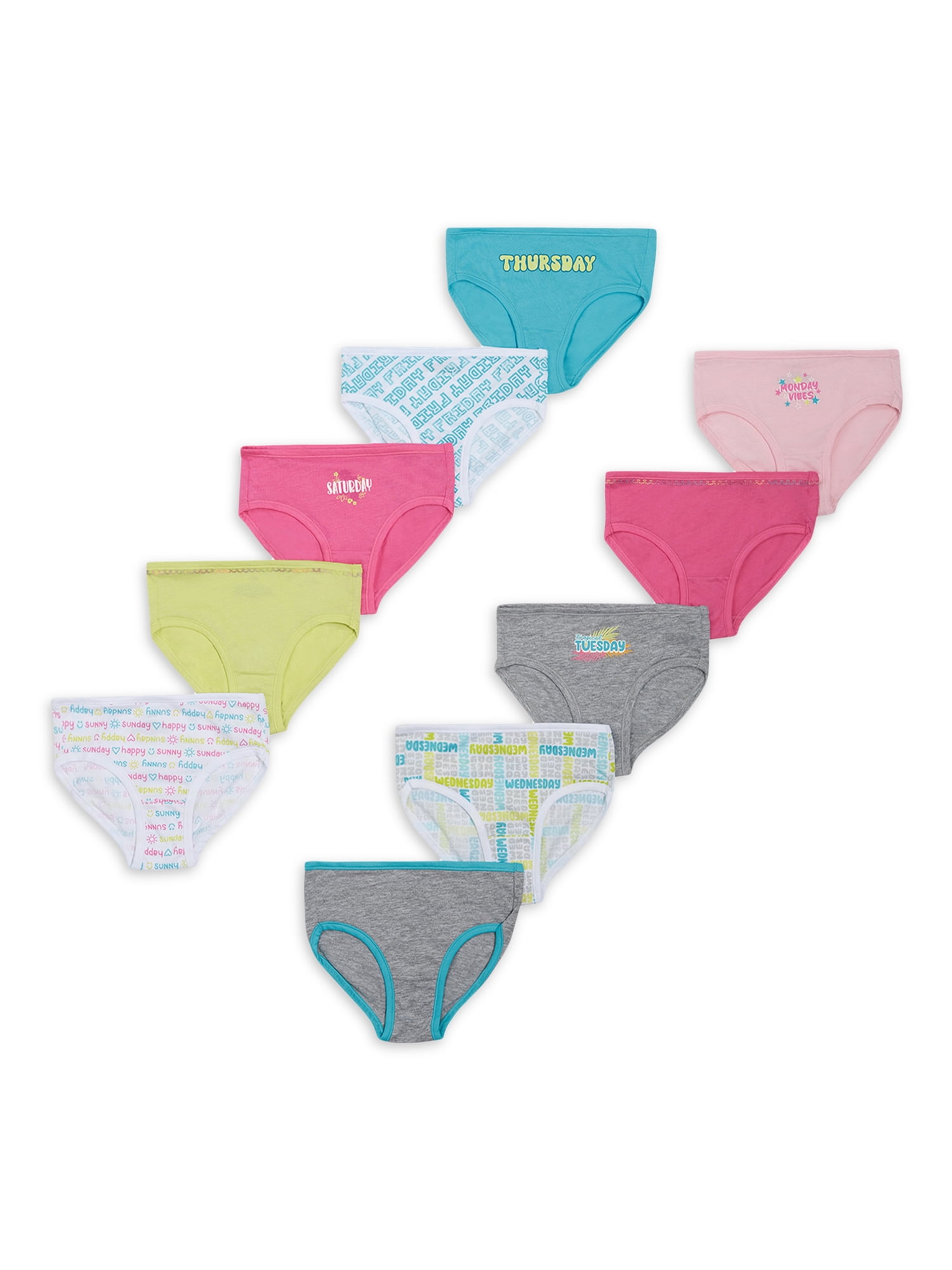 Kindly Yours Girl’s Cotton Brief Underwear, 10-Pack, Sizes S-XL