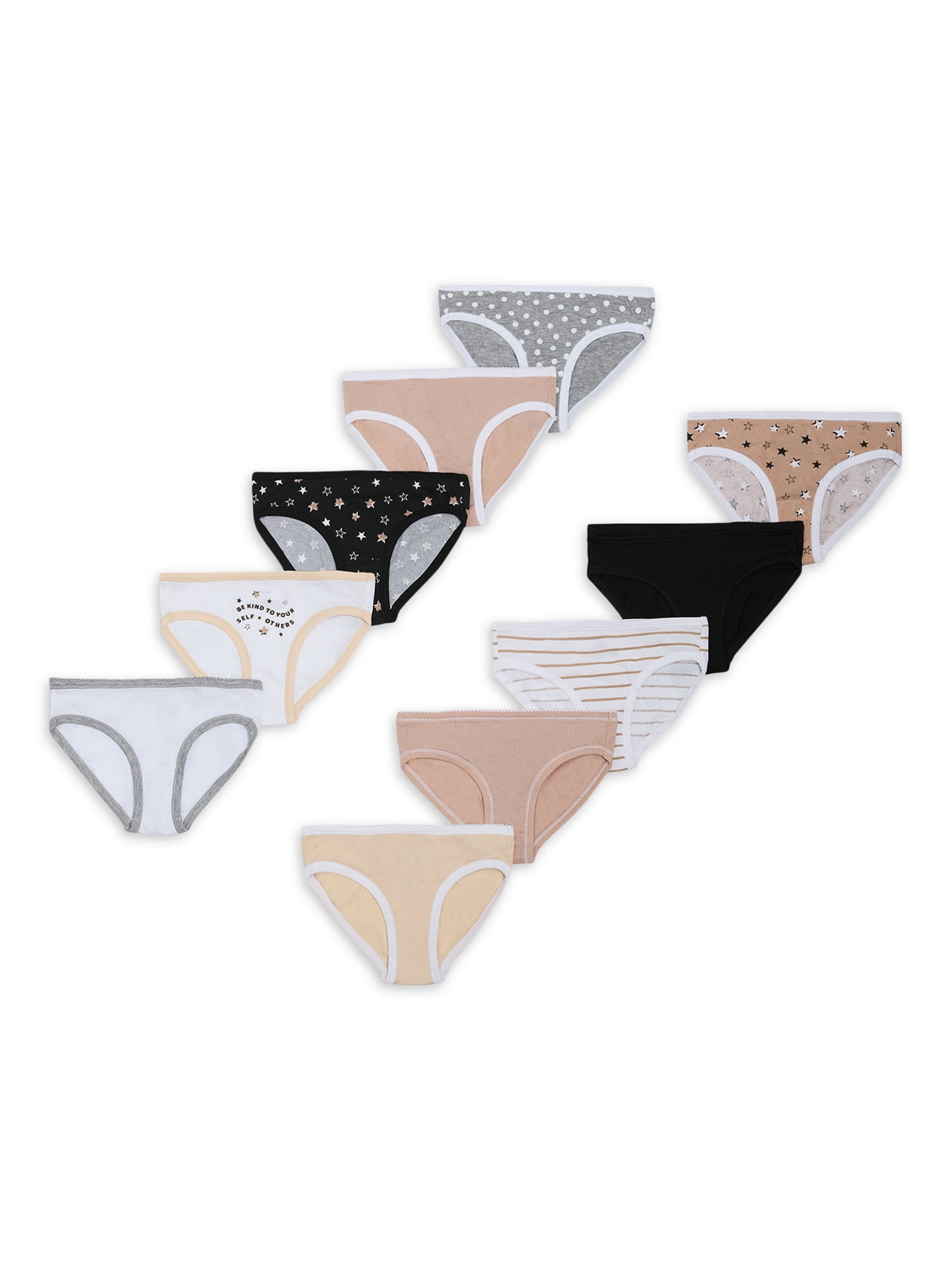 Kindly Yours Girl’s Cotton Hipster Underwear, 10-Pack, Sizes S-XL