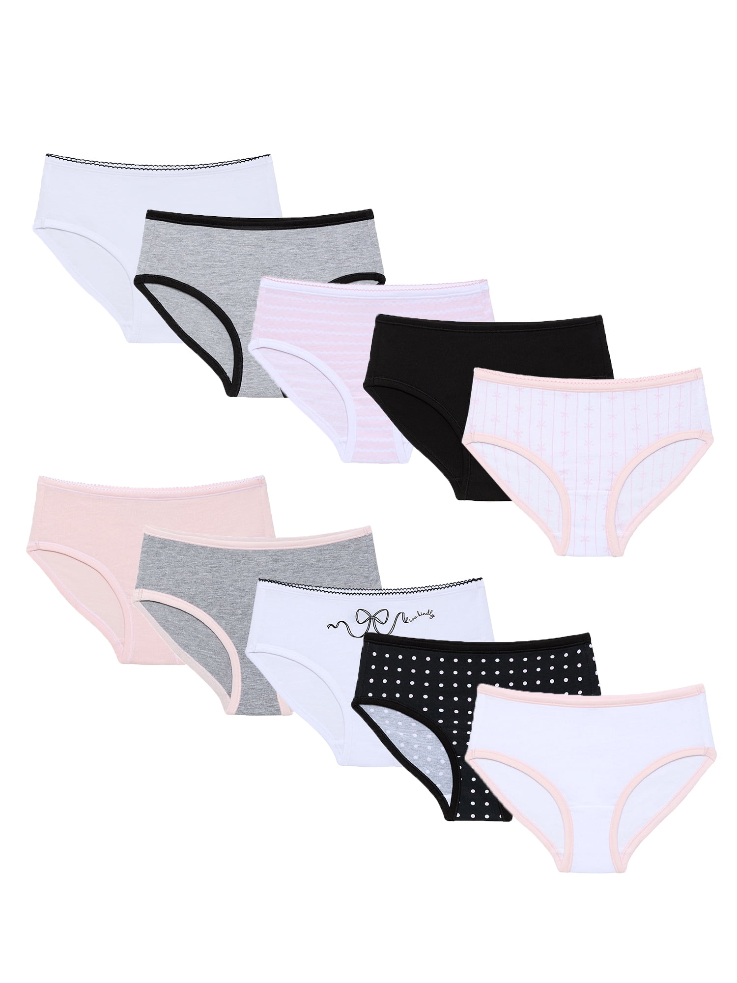 Kindly Yours Girl’s Cotton Brief Underwear, 10-pack, Sizes S-XL