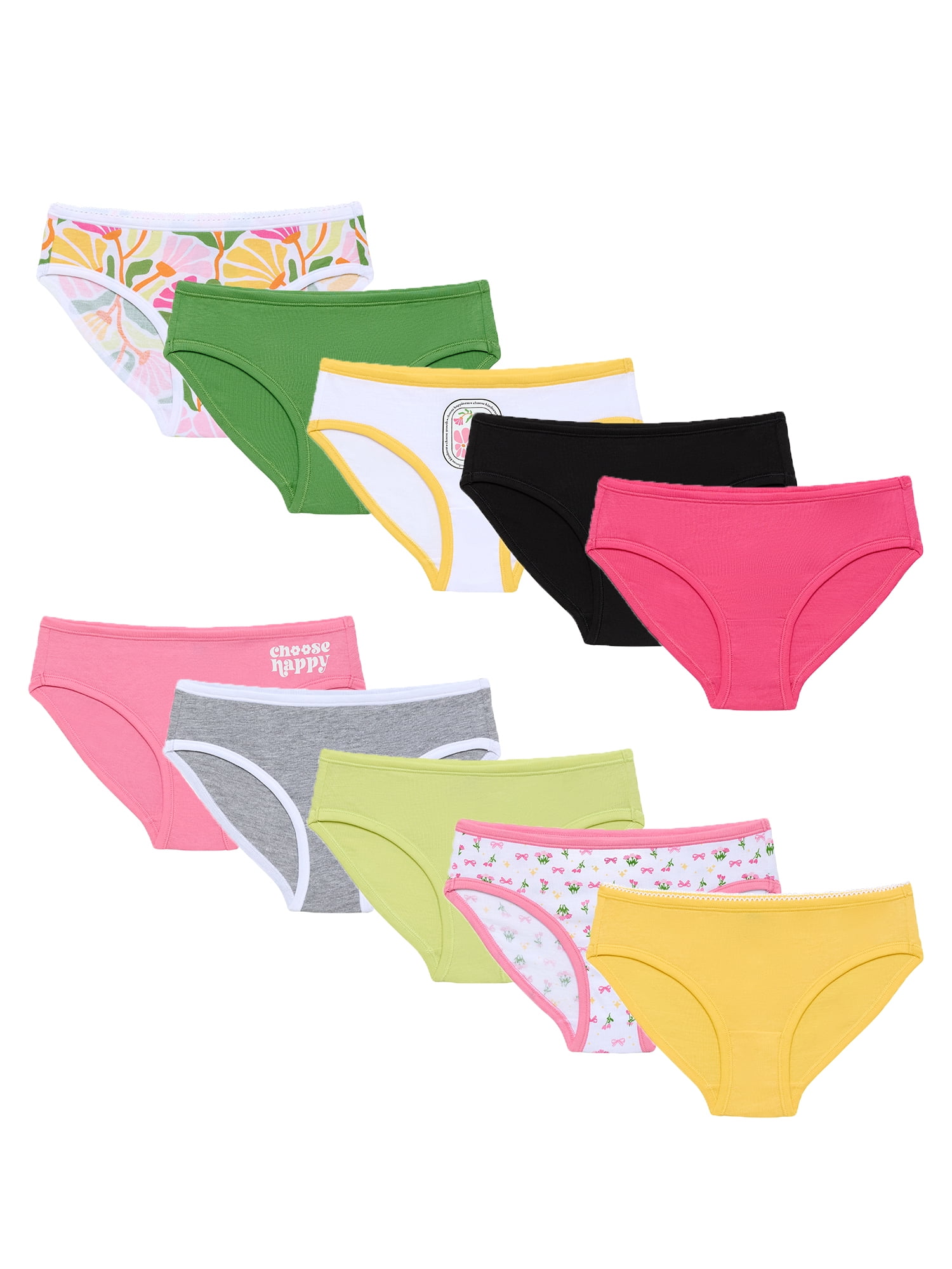 Kindly Yours Girl’s Cotton Hipster Underwear, 10-Pack, Sizes S-XL