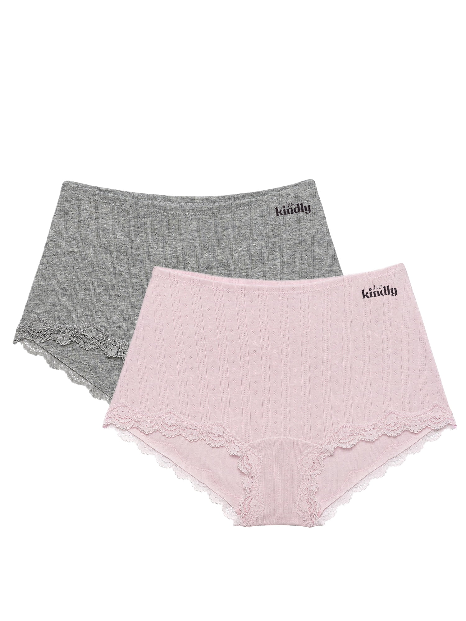 Kindly Yours Women’s Pointelle Boyshort Underwear with Lace Trim, 2-Pack, Sizes XS-XXXL