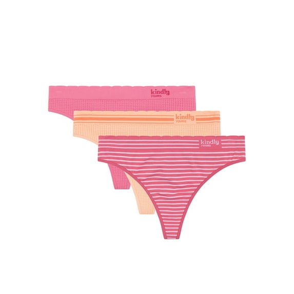 Kindly Yours Women's Seamless Thong Underwear 3-Pack, Sizes XS to XXXL