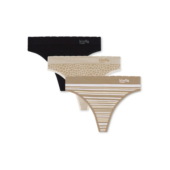 Kindly Yours Women's Seamless Thong Underwear, 3-Pack, Sizes XS -XXXL