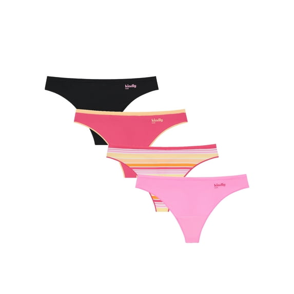 Kindly Yours Women’s So Comfy Micro Thong Underwear, 4-Pack, Sizes XS-XXXL
