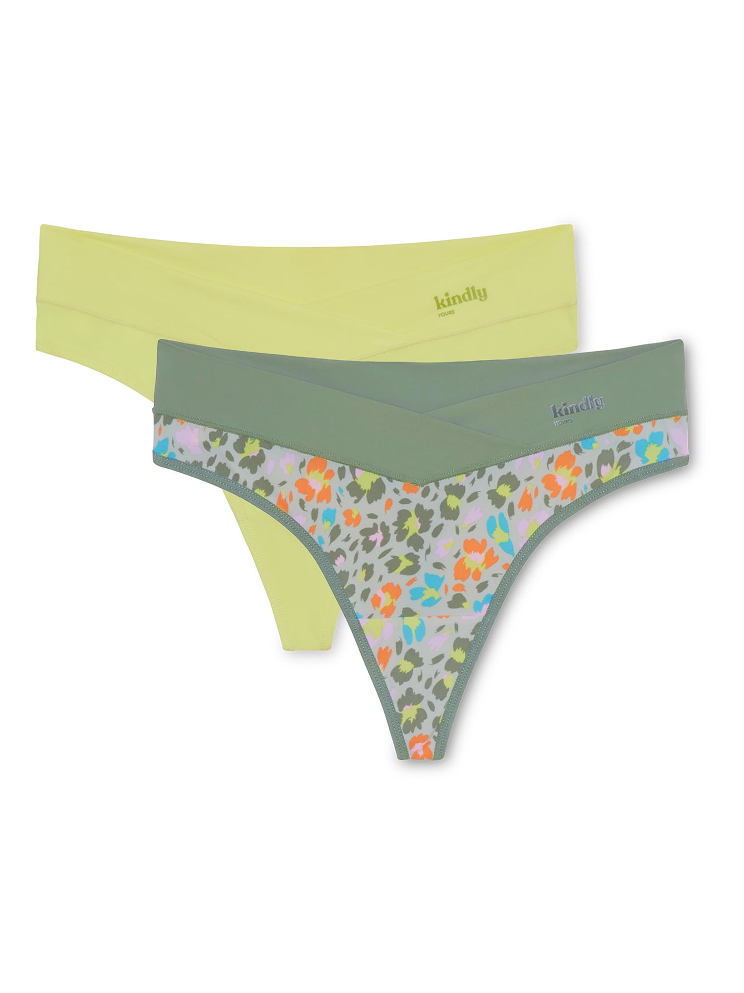 Kindly Yours Women's So Comfy Crossover Waist Thong Panties, 2-Pack, Sizes  XS to XXXL 
