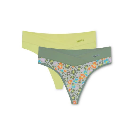 Kindly Yours Women's So Comfy Crossover Waist Thong Panties, 2-Pack, Sizes XS-XXXL