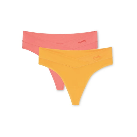 Kindly Yours Women's So Comfy Crossover Waist Thong Panties, 2-Pack, Sizes XS-XXXL