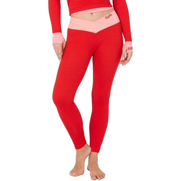 Kindly Yours Women's Sustainable Seamless Ribbed Crossover Waist Thermal  Leggings, Up to size XXXL 