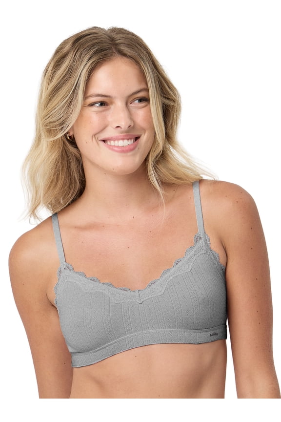 Women’s Wire Free Pointelle Bralette with Lace Trim, Sizes S-XXXL