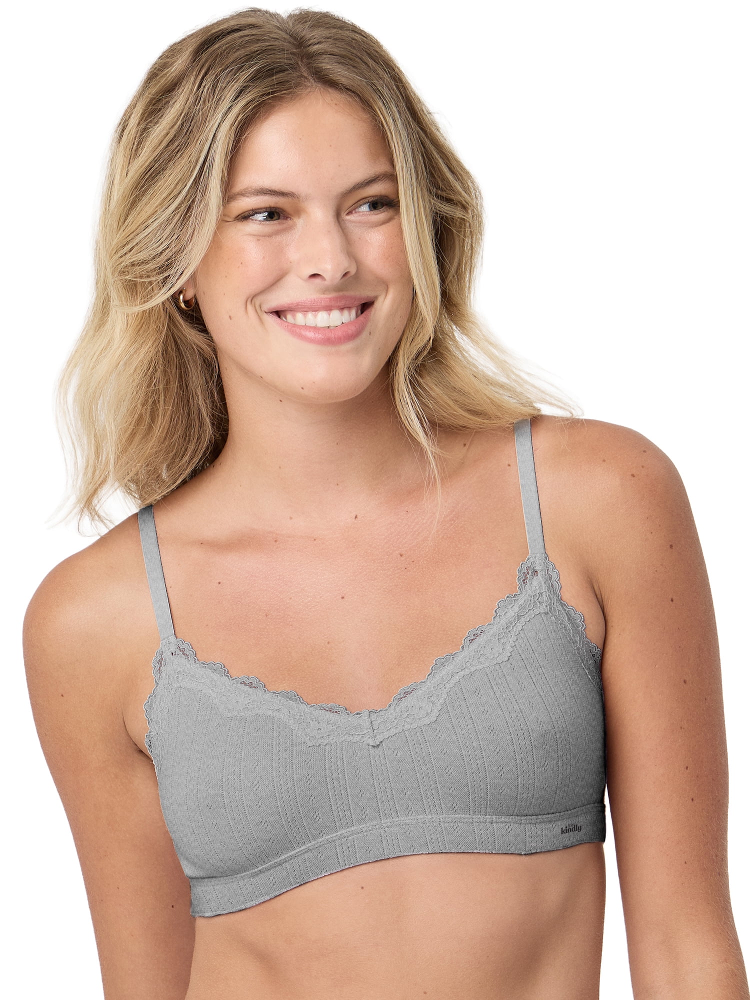 Kindly Yours Women’s Wire Free Pointelle Bralette with Lace Trim, Sizes S-XXXL