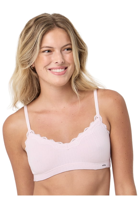 Women’s Wire Free Pointelle Bralette with Lace Trim, Sizes S-XXXL