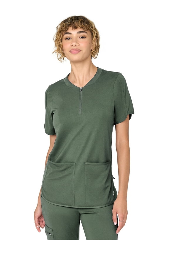 Women’s Zip-Front Crewneck Scrub Top, Sizes XS-XXL